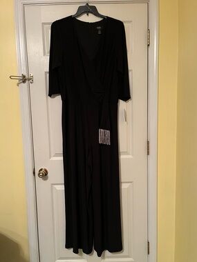 Women’s Black Wrap Jumpsuit with Fringe Tie